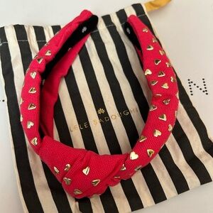 Lele Saoughi pink headband with gold hearts 💕